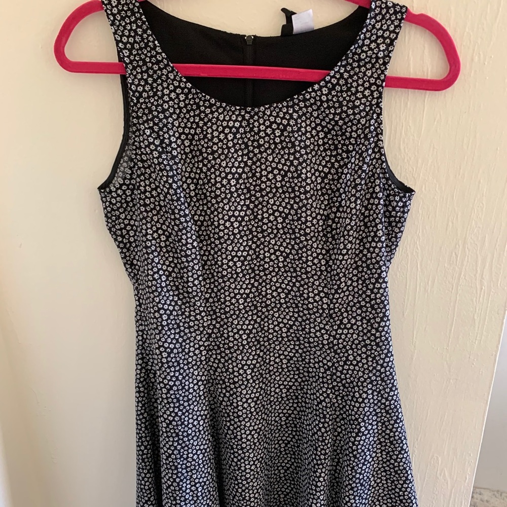 Divided Black and White Flower Skater Dress